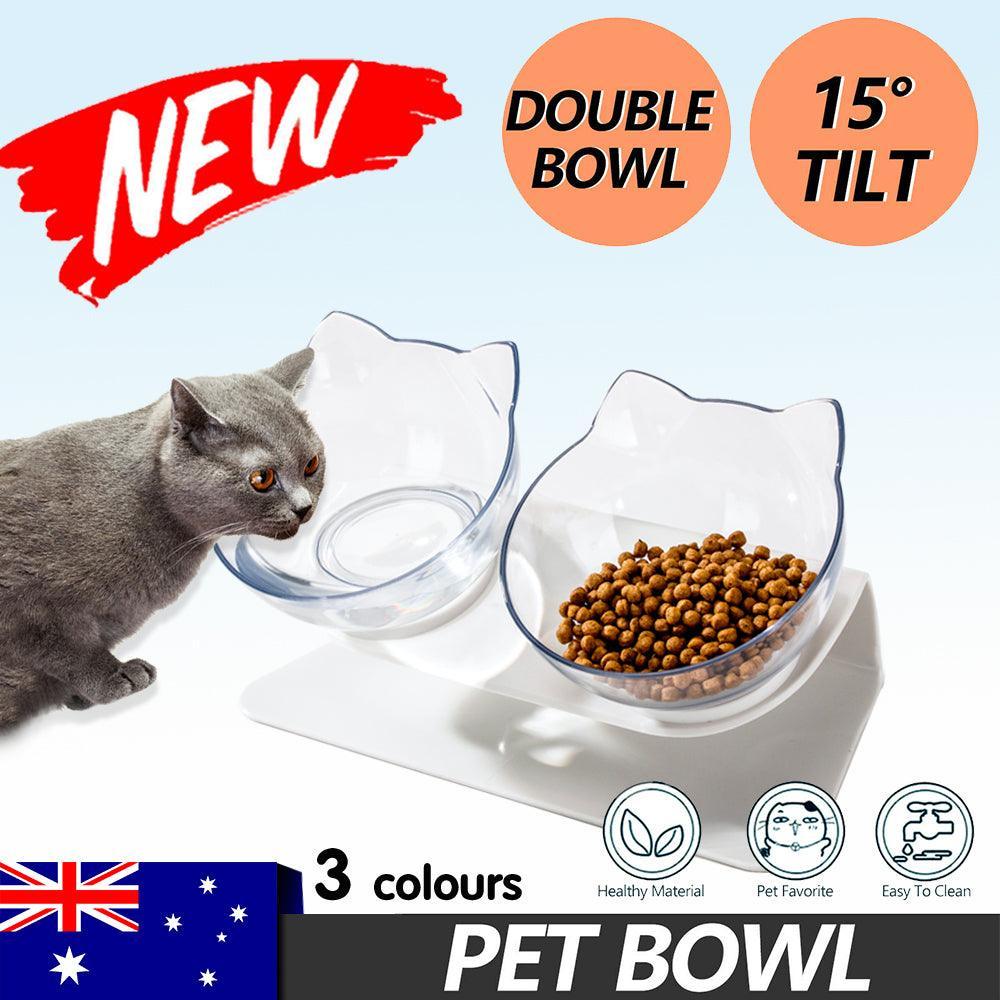 Double Cat Dog Bowl Elevated Pet Feeder Stand Raised Food Water Feeding Dish - Black+Transparency V528-PBLCOLOUR-BLACKTRANSPARENCY43845