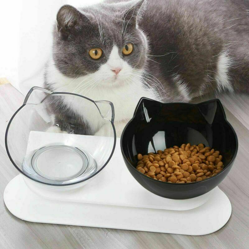 Double Cat Dog Bowl Elevated Pet Feeder Stand Raised Food Water Feeding Dish - Black+Transparency V528-PBLCOLOUR-BLACKTRANSPARENCY43845
