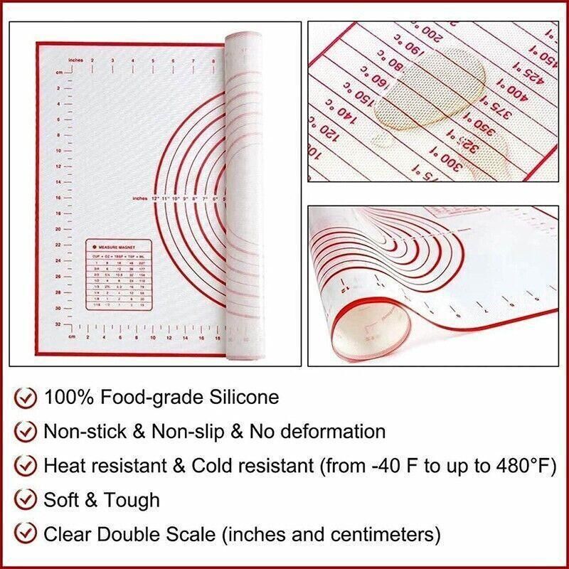 Non-Stick Silicone Baking Mat Rolling Cake Dough Scale Pastry Clay Fondant Sheet - Red 80*60cm V528-PCOLOUR-RED80-60CM86972