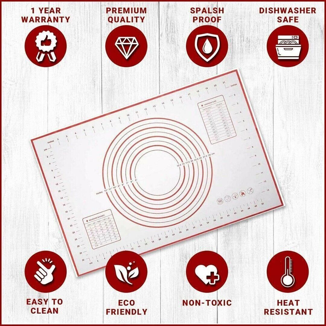 Non-Stick Silicone Baking Mat Rolling Cake Dough Scale Pastry Clay Fondant Sheet - Red 80*60cm V528-PCOLOUR-RED80-60CM86972