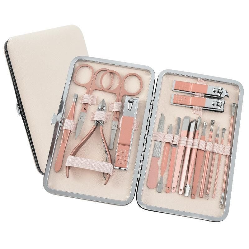 18 Piece Rose Gold Stainless Steel Manicure Pedicure Set With Travel Case V528-PEDICUREKITSET-18PCS-937254
