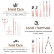 18 Piece Rose Gold Stainless Steel Manicure Pedicure Set With Travel Case V528-PEDICUREKITSET-18PCS-937254