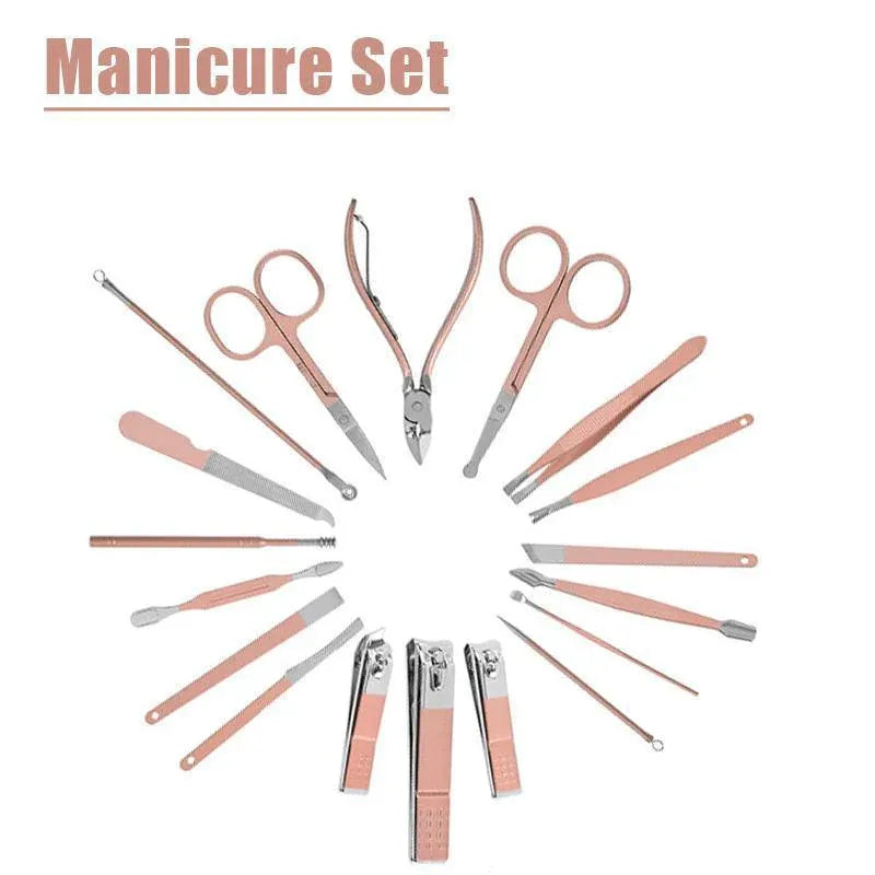 18 Piece Rose Gold Stainless Steel Manicure Pedicure Set With Travel Case V528-PEDICUREKITSET-18PCS-937254