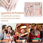 18 Piece Rose Gold Stainless Steel Manicure Pedicure Set With Travel Case V528-PEDICUREKITSET-18PCS-937254