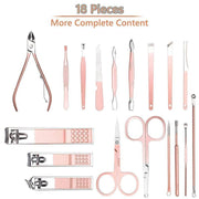 18 Piece Rose Gold Stainless Steel Manicure Pedicure Set With Travel Case V528-PEDICUREKITSET-18PCS-937254