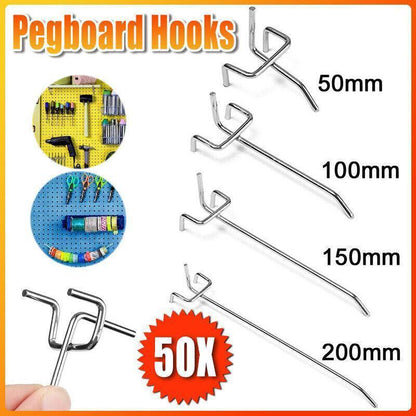 50X Pegboard Hooks Metal Panel Valcano Peg Board Hook Steel 50 100 150 200 Mm - 15CM V528-PEGBOARDHOOKS-15CM-50PCS-777023