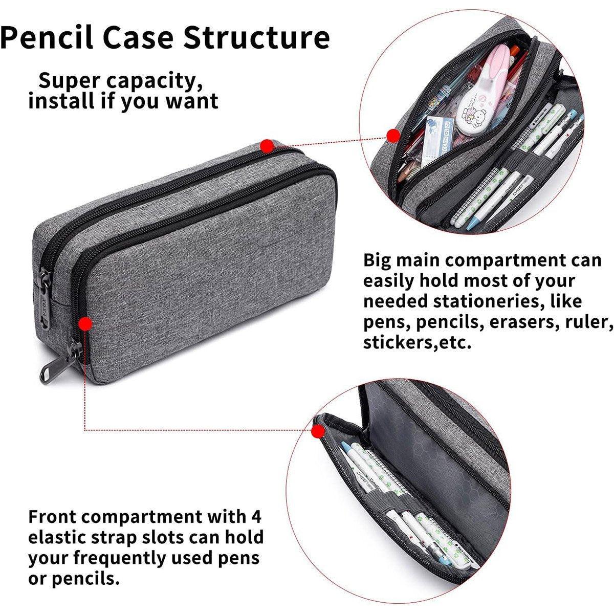 Large Capacity Pencil Case Double Layer for Primary School Students Creative Bag - Grey V528-PEN-BAG-GREY-967480