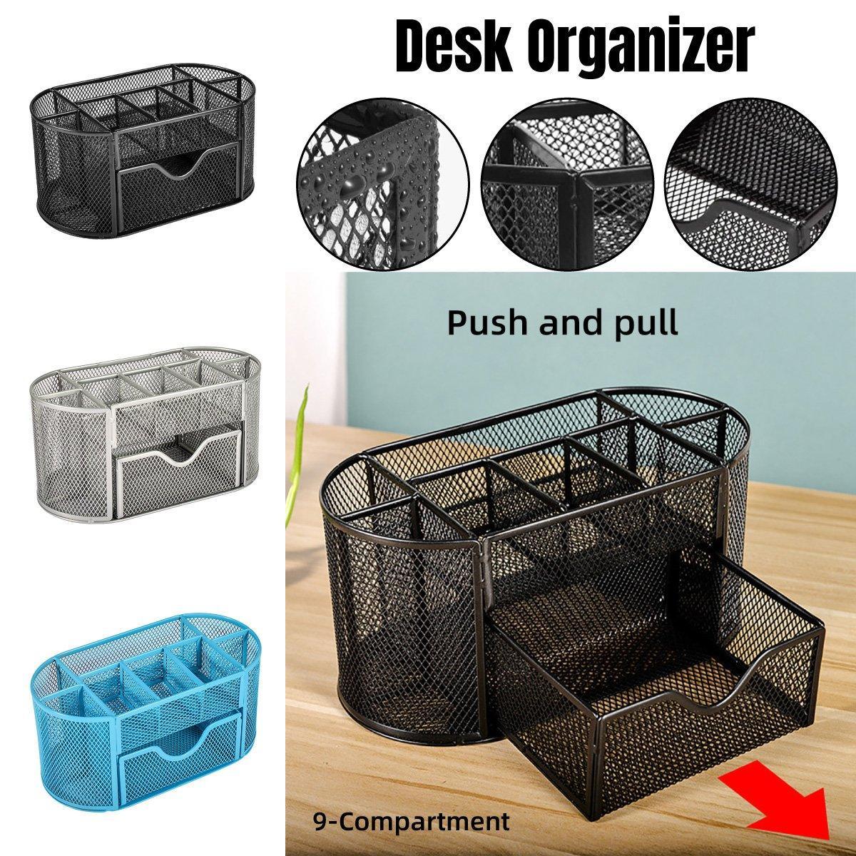 Creative Metal Desktop Pen Holder Multi-function Storage Box Organizer Rack - Black V528-PEN-BLACK-219122