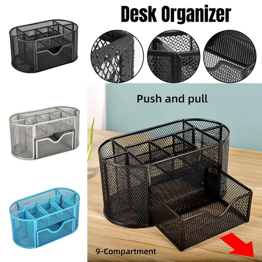 Creative Metal Desktop Pen Holder Multi-function Storage Box Organizer Rack - Grey V528-PEN-GREY-718064