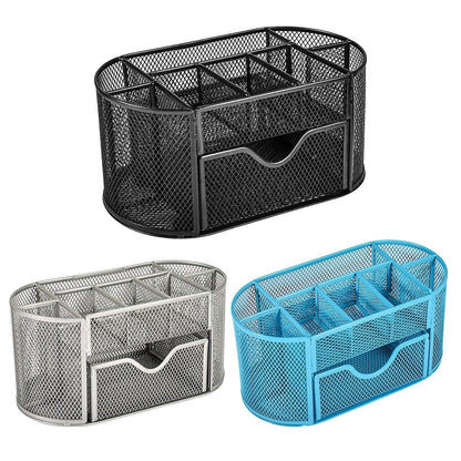 Creative Metal Desktop Pen Holder Multi-function Storage Box Organizer Rack - Grey V528-PEN-GREY-718064