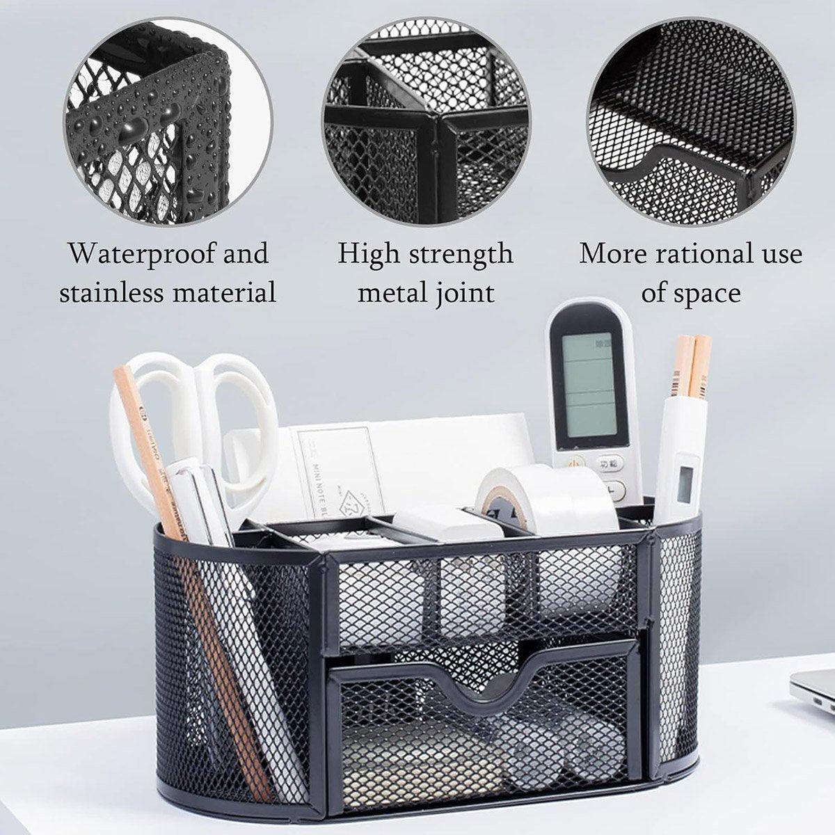 Creative Metal Desktop Pen Holder Multi-function Storage Box Organizer Rack - Grey V528-PEN-GREY-718064