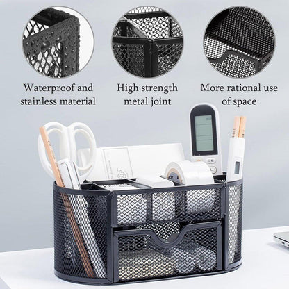 Creative Metal Desktop Pen Holder Multi-function Storage Box Organizer Rack - Grey V528-PEN-GREY-718064