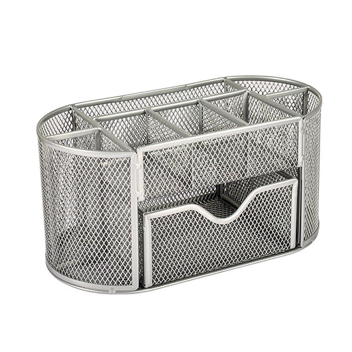 Creative Metal Desktop Pen Holder Multi-function Storage Box Organizer Rack - Grey V528-PEN-GREY-718064