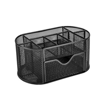 Creative Metal Desktop Pen Holder Multi-function Storage Box Organizer Rack - Grey V528-PEN-GREY-718064