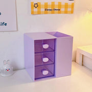 2IN1 Pumping Pen Container Storage Box Cosmetic Drawer Office Organizer Box V528-PEN-HOLDER-STORAGE-PURPLE-440363
