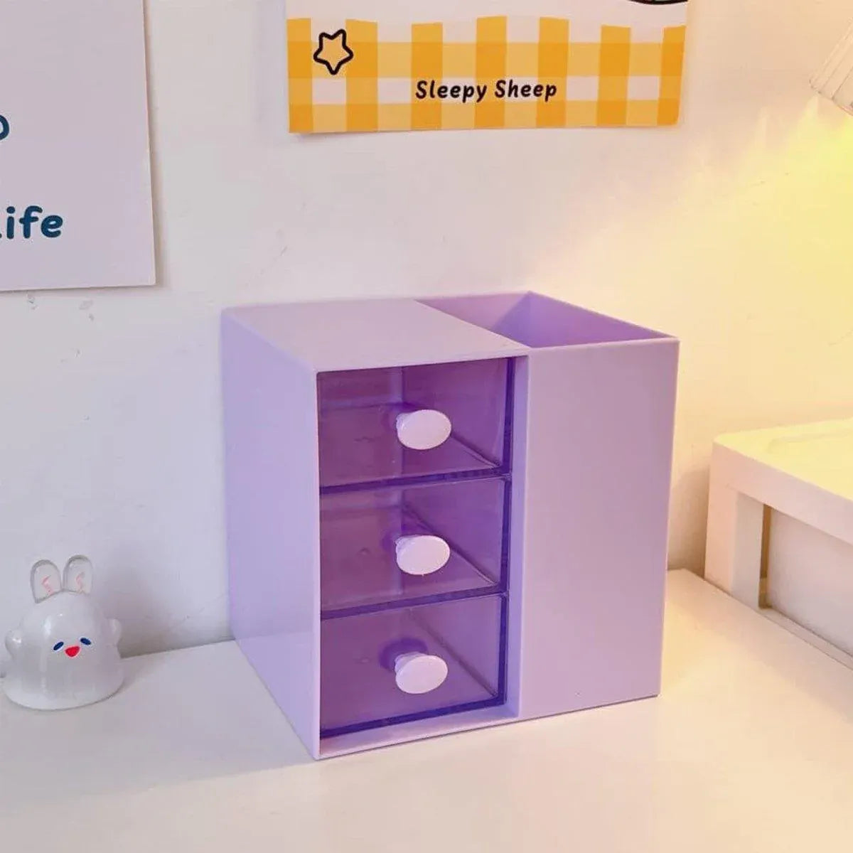 2IN1 Pumping Pen Container Storage Box Cosmetic Drawer Office Organizer Box V528-PEN-HOLDER-STORAGE-PURPLE-440363