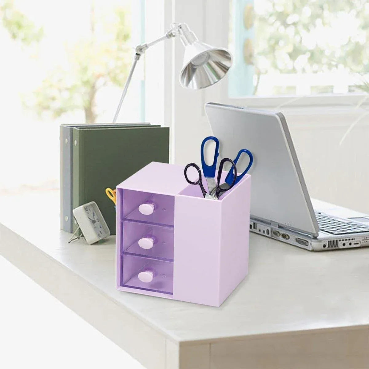 2IN1 Pumping Pen Container Storage Box Cosmetic Drawer Office Organizer Box V528-PEN-HOLDER-STORAGE-PURPLE-440363