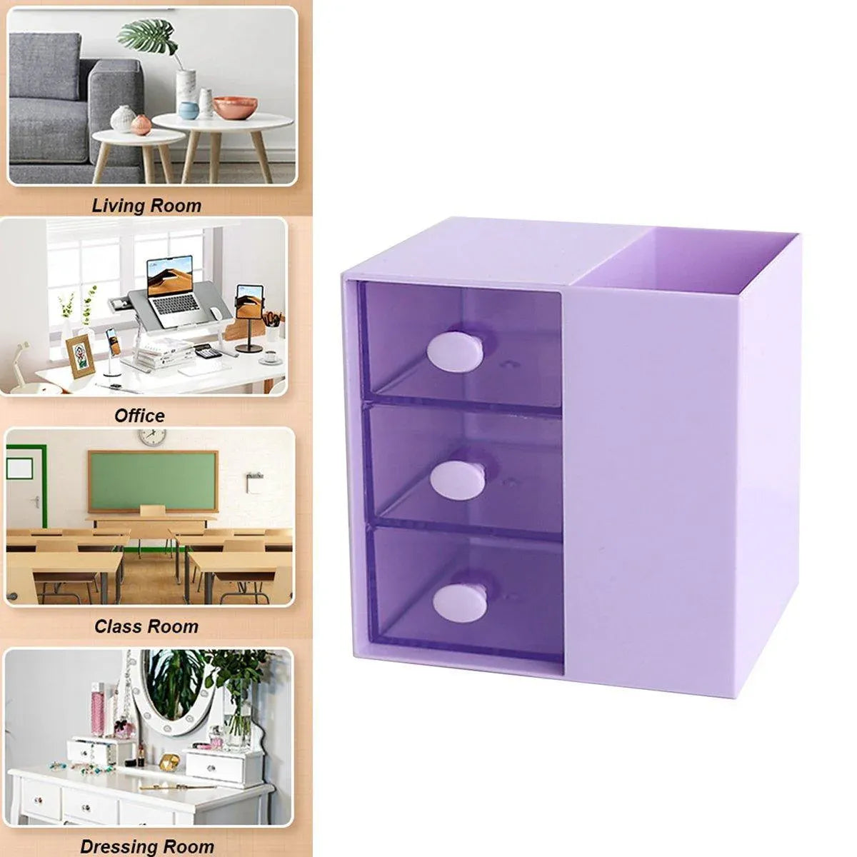 2IN1 Pumping Pen Container Storage Box Cosmetic Drawer Office Organizer Box V528-PEN-HOLDER-STORAGE-PURPLE-440363