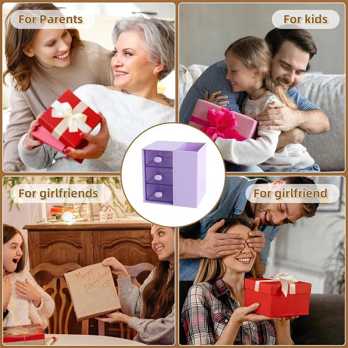 2IN1 Pumping Pen Container Storage Box Cosmetic Drawer Office Organizer Box V528-PEN-HOLDER-STORAGE-PURPLE-440363