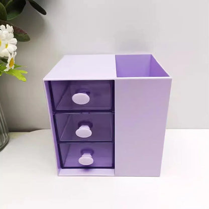 2IN1 Pumping Pen Container Storage Box Cosmetic Drawer Office Organizer Box V528-PEN-HOLDER-STORAGE-PURPLE-440363
