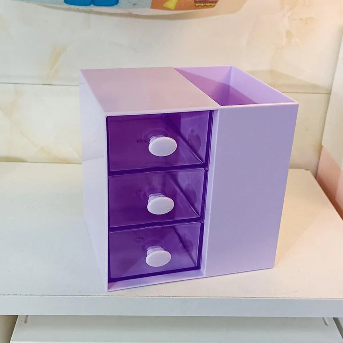 2IN1 Pumping Pen Container Storage Box Cosmetic Drawer Office Organizer Box V528-PEN-HOLDER-STORAGE-PURPLE-440363