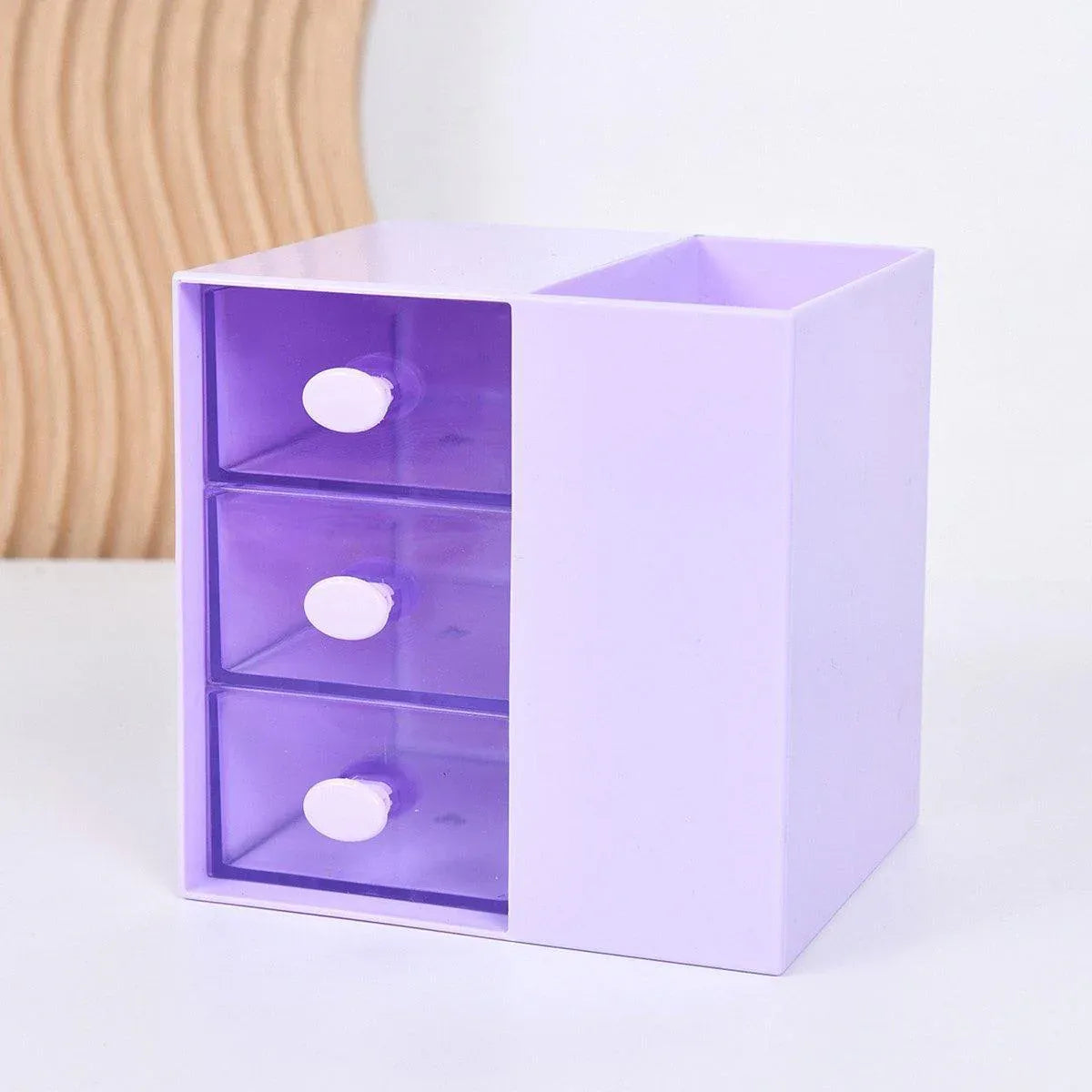 2IN1 Pumping Pen Container Storage Box Cosmetic Drawer Office Organizer Box V528-PEN-HOLDER-STORAGE-PURPLE-440363