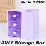 2IN1 Pumping Pen Container Storage Box Cosmetic Drawer Office Organizer Box V528-PEN-HOLDER-STORAGE-PURPLE-440363