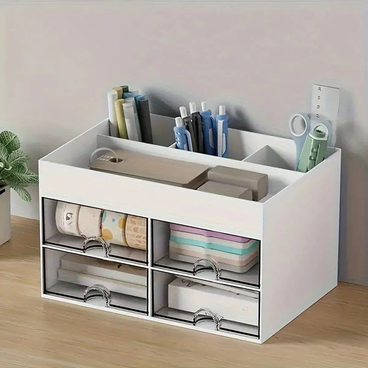 Large Capacity Pen Storage Box Desktop Organizer Multi-functional Stationery Box V528-PEN-HOLDER-WHITE-436180