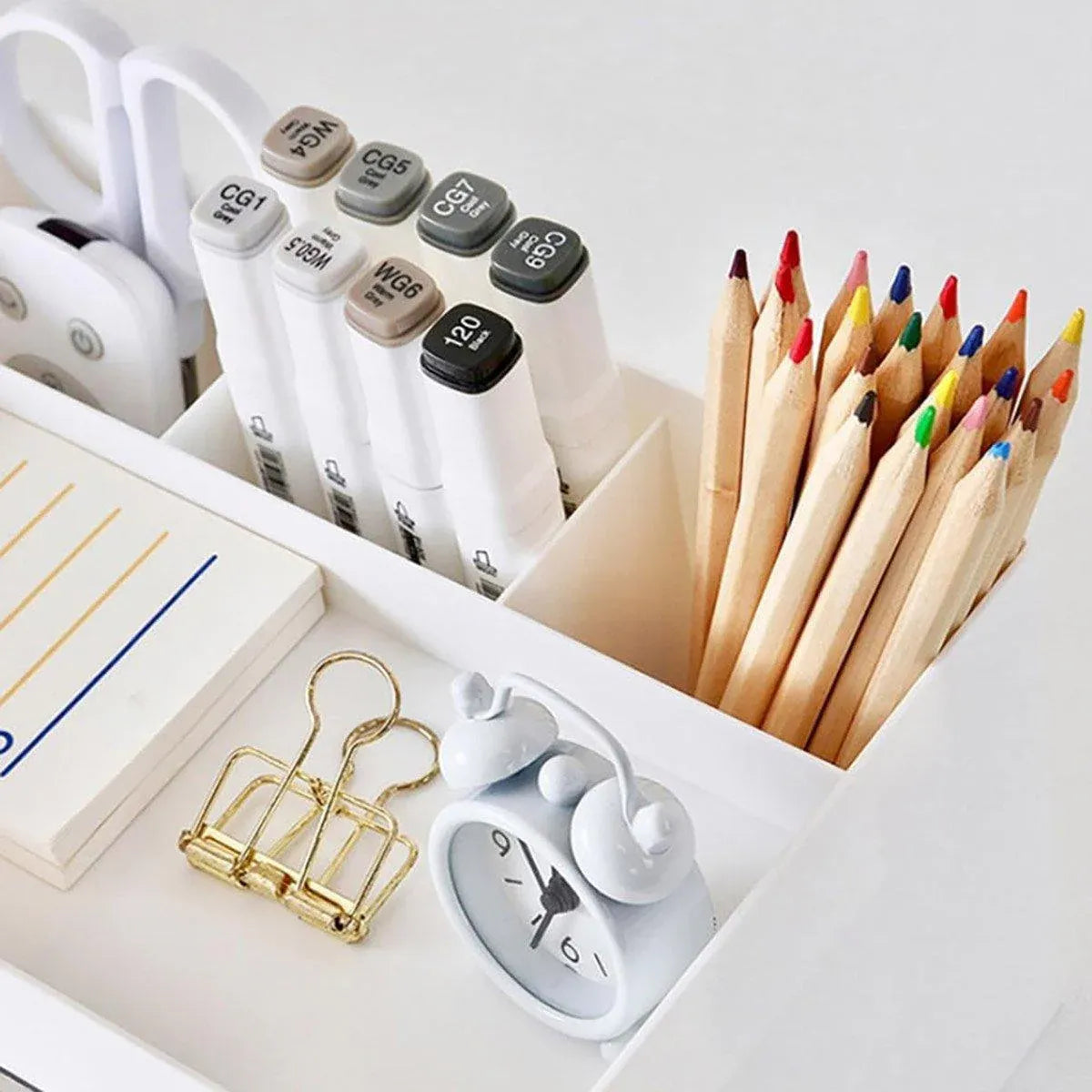Large Capacity Pen Storage Box Desktop Organizer Multi-functional Stationery Box V528-PEN-HOLDER-WHITE-436180