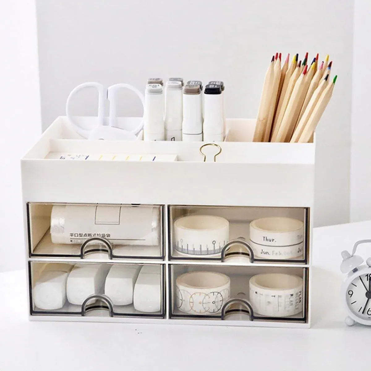 Large Capacity Pen Storage Box Desktop Organizer Multi-functional Stationery Box V528-PEN-HOLDER-WHITE-436180