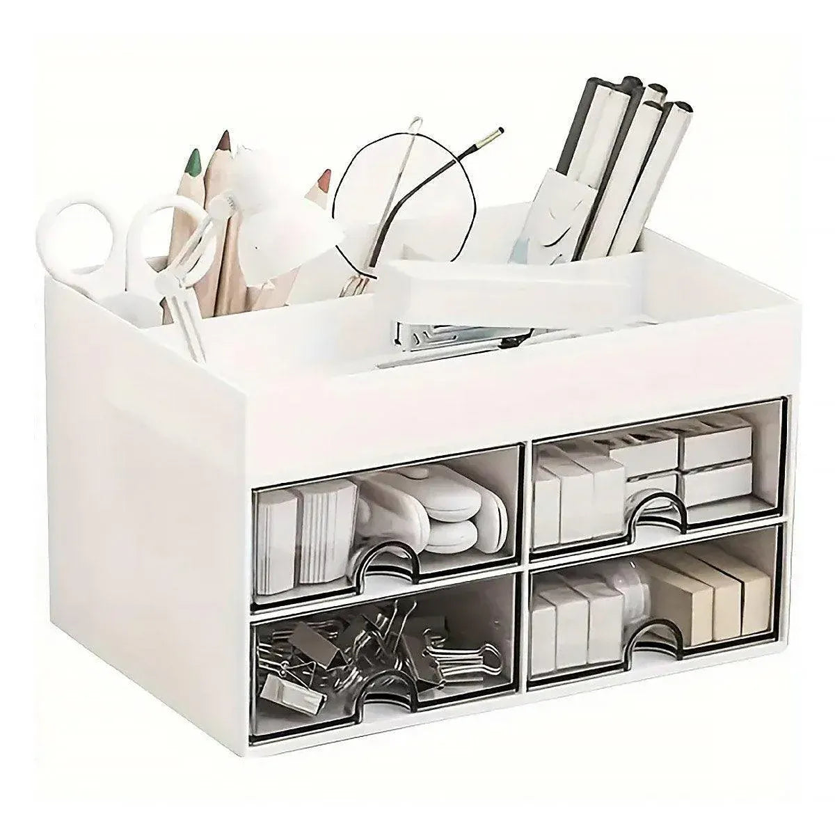 Large Capacity Pen Storage Box Desktop Organizer Multi-functional Stationery Box V528-PEN-HOLDER-WHITE-436180