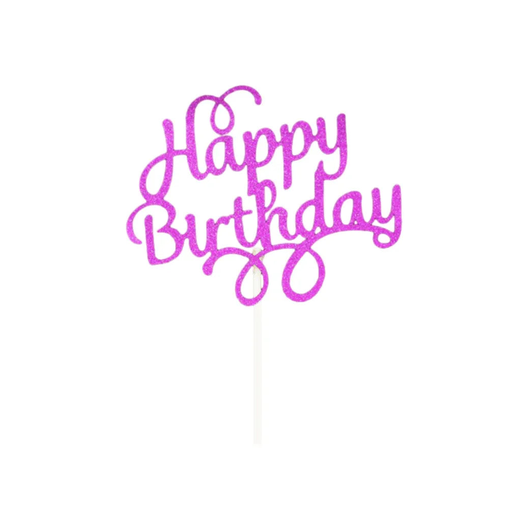 Happy Birthday Cake Topper Colour Printed Acrylic Party Decorations - Rose Red-Happy Birthday V528-PEN-IN-ROSE-RED-354821