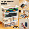 Transparent Stationery Organiser Box with Lid Pencil Pen Case Holder 4pcs Set V528-PENCIL-CASE-4PCS-221933
