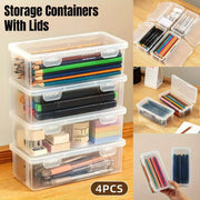 Transparent Stationery Organiser Box with Lid Pencil Pen Case Holder 4pcs Set V528-PENCIL-CASE-4PCS-221933