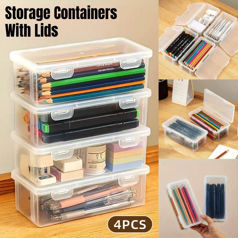 Transparent Stationery Organiser Box with Lid Pencil Pen Case Holder 4pcs Set V528-PENCIL-CASE-4PCS-221933