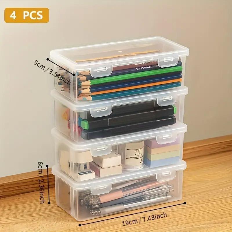 Transparent Stationery Organiser Box with Lid Pencil Pen Case Holder 4pcs Set V528-PENCIL-CASE-4PCS-221933