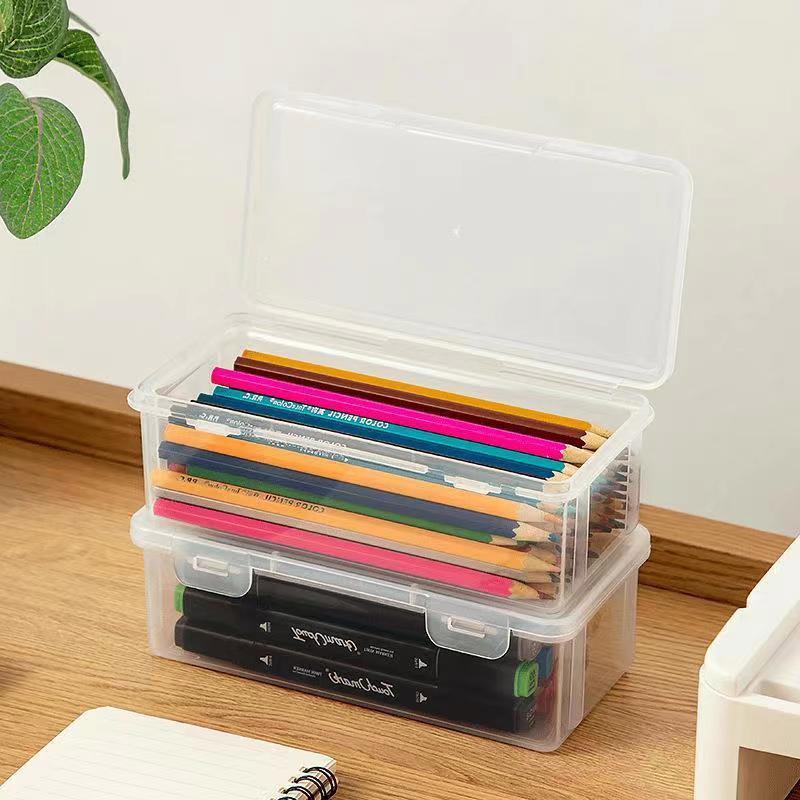 Transparent Stationery Organiser Box with Lid Pencil Pen Case Holder 4pcs Set V528-PENCIL-CASE-4PCS-221933