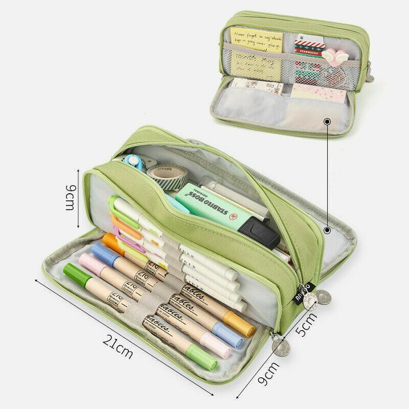 Zipper Pencil Case Large Capacity Storage Bag School Stationery Makeup Organizer - Green V528-PENCILCASE-GREEN-498495