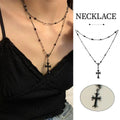Women Fashion Double Layer Cross Pendant Necklace Retro Casual Sweater Chain V528-PENDANT-CROSS-434035