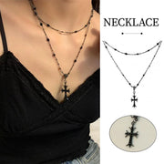 Women Fashion Double Layer Cross Pendant Necklace Retro Casual Sweater Chain V528-PENDANT-CROSS-434035