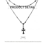 Women Fashion Double Layer Cross Pendant Necklace Retro Casual Sweater Chain V528-PENDANT-CROSS-434035