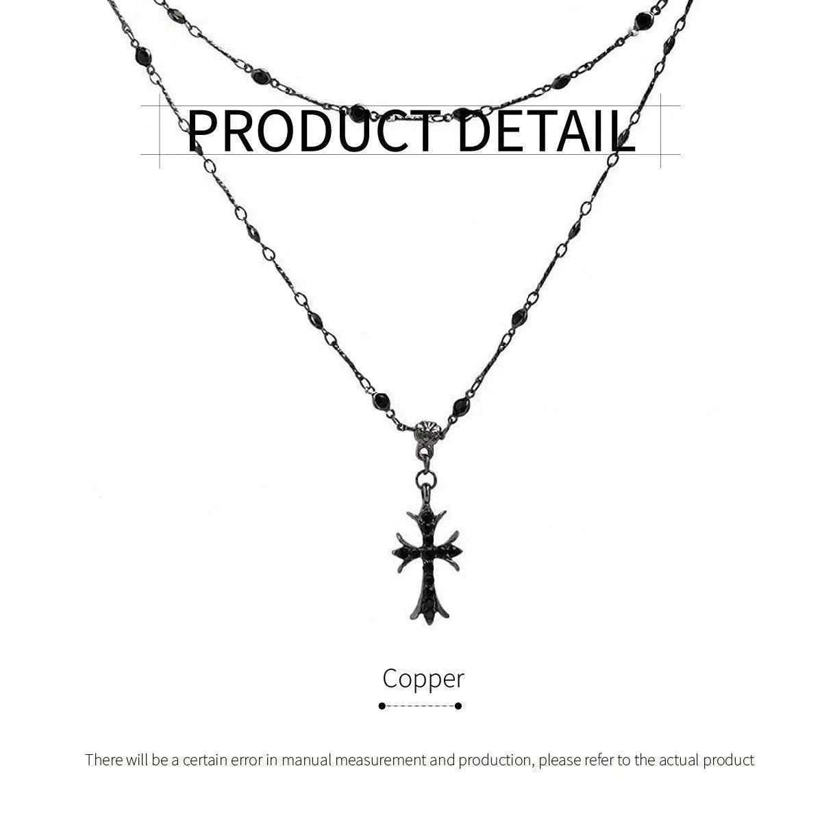 Women Fashion Double Layer Cross Pendant Necklace Retro Casual Sweater Chain V528-PENDANT-CROSS-434035