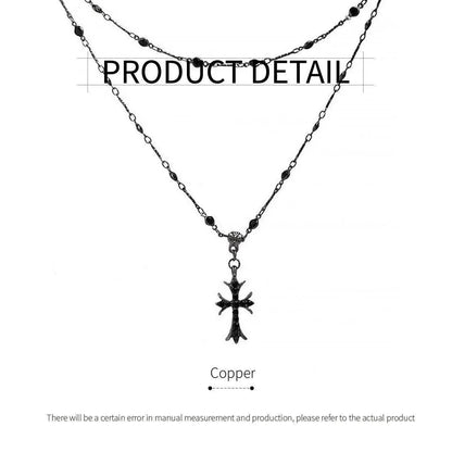 Women Fashion Double Layer Cross Pendant Necklace Retro Casual Sweater Chain V528-PENDANT-CROSS-434035