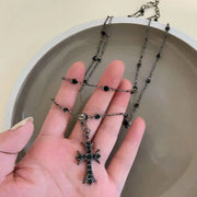 Women Fashion Double Layer Cross Pendant Necklace Retro Casual Sweater Chain V528-PENDANT-CROSS-434035