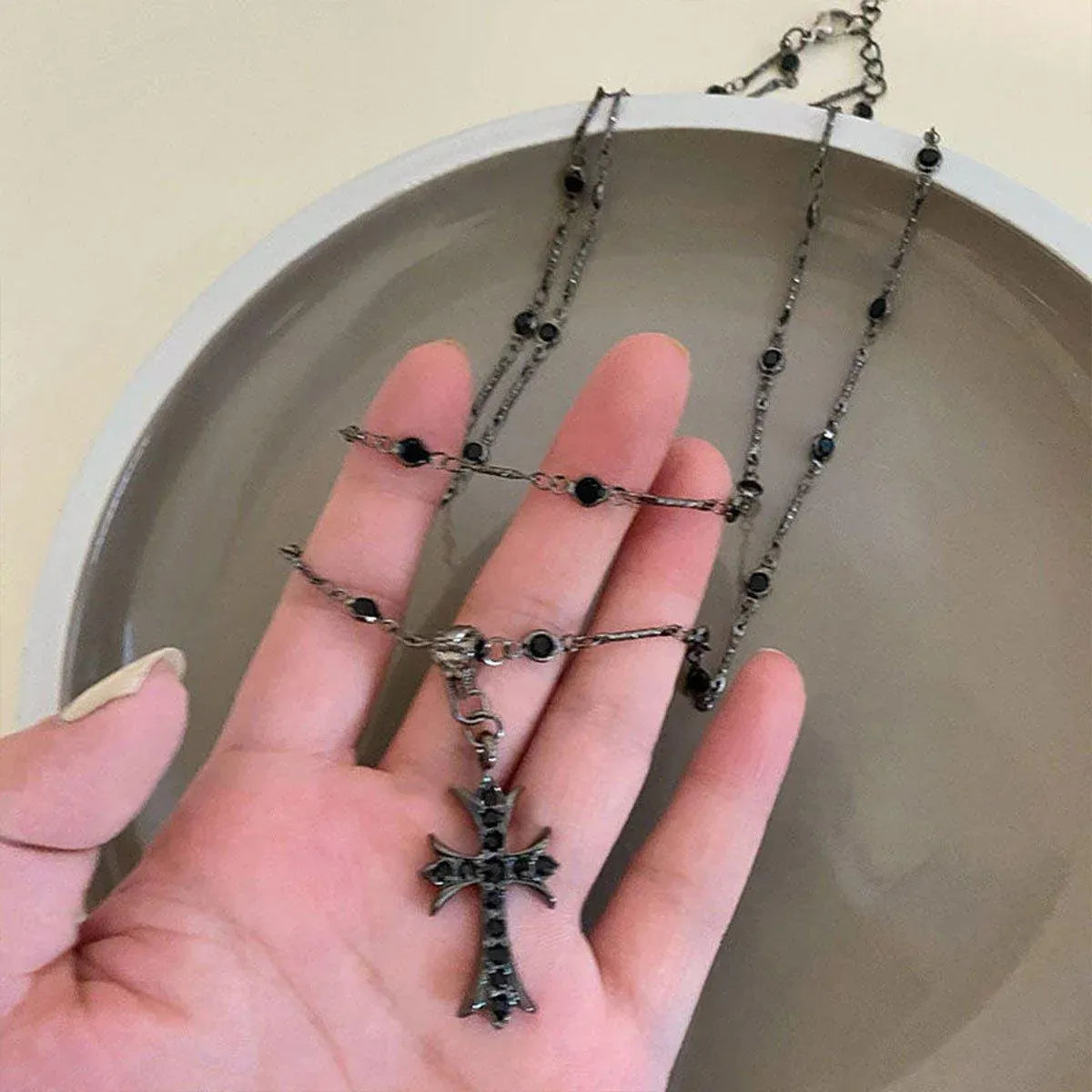 Women Fashion Double Layer Cross Pendant Necklace Retro Casual Sweater Chain V528-PENDANT-CROSS-434035