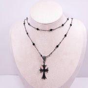 Women Fashion Double Layer Cross Pendant Necklace Retro Casual Sweater Chain V528-PENDANT-CROSS-434035