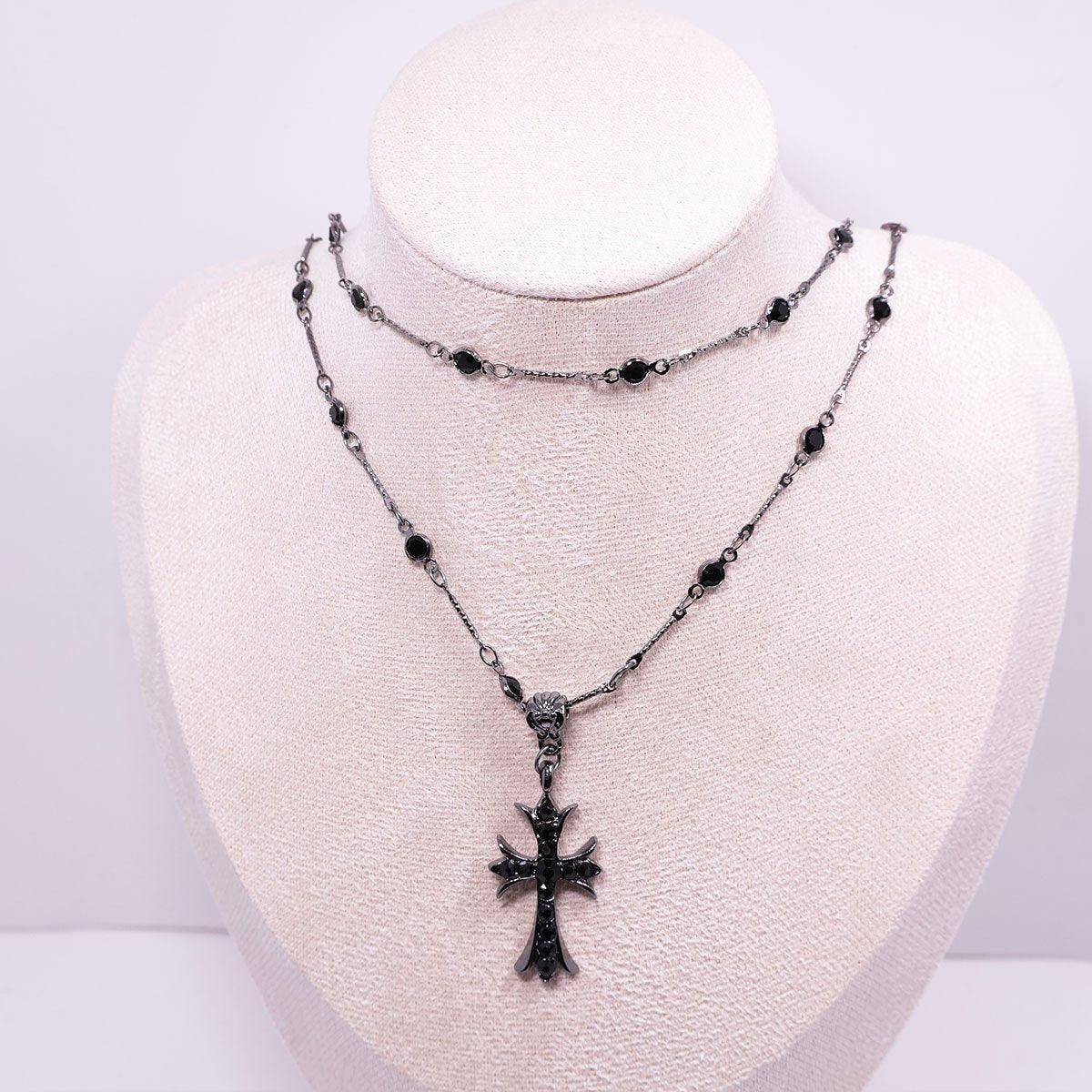 Women Fashion Double Layer Cross Pendant Necklace Retro Casual Sweater Chain V528-PENDANT-CROSS-434035