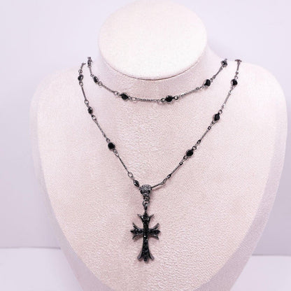 Women Fashion Double Layer Cross Pendant Necklace Retro Casual Sweater Chain V528-PENDANT-CROSS-434035