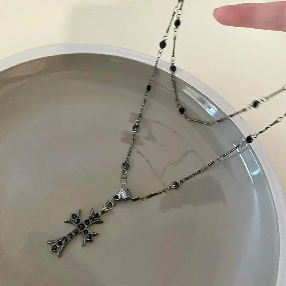 Women Fashion Double Layer Cross Pendant Necklace Retro Casual Sweater Chain V528-PENDANT-CROSS-434035