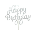 Happy Birthday Cake Topper Colour Printed Acrylic Party Decorations - Silver-Happy Birthday V528-PENIN-SILVER-500262